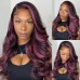 Purple Highlights Body Wave 13x4 Transparent Lace Front Wig 180% Density