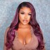 Purple Highlights Body Wave 13x4 Transparent Lace Front Wig 180% Density