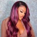 Purple Highlights Body Wave 13x4 Transparent Lace Front Wig 180% Density