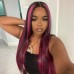 Purple Highlights Straight 13x4 Transparent Lace Front Wig