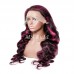 Purple Highlights Body Wave 13x4 Transparent Lace Front Wig 180% Density