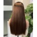 #4 Brown Double Drawn Bone Straight 13x4 Transparent Lace Full Frontal 300% Density Wig