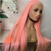 Pink Human Hair Lace Front Wigs Silky Straight