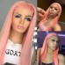 Light Pink Human Hair Full Lace Wigs Silky Straight
