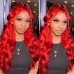Red Color 13x4 Transparent Lace Front Wigs Body Wave