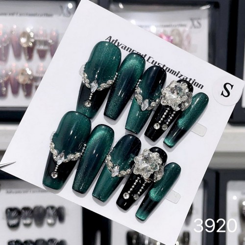 10Pcs Long Press on Nails Cat Eye False Nails Cute Pearl 3D Design Manicure for Girls Women | Human Hair Wig | Lace Front