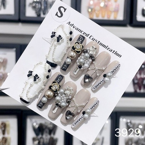 10Pcs Long Press on Nails Cat Eye False Nails Cute Pearl 3D Design Manicure for Girls Women | Human Hair Wig | Lace Front