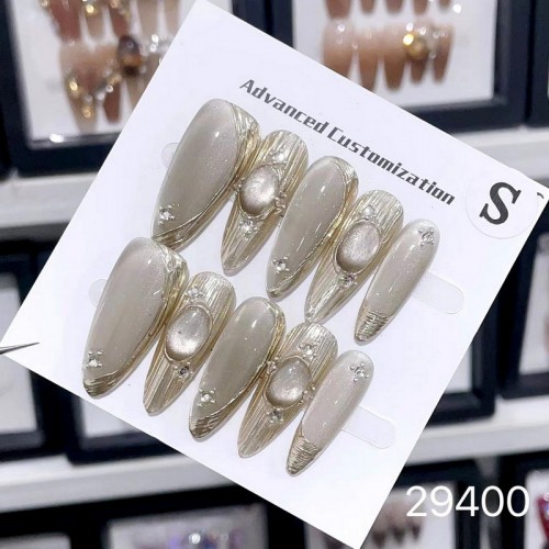 10Pcs Long Press on Nails Cat Eye False Nails Cute Pearl 3D Design Manicure for Girls Women | Human Hair Wig | Lace Front