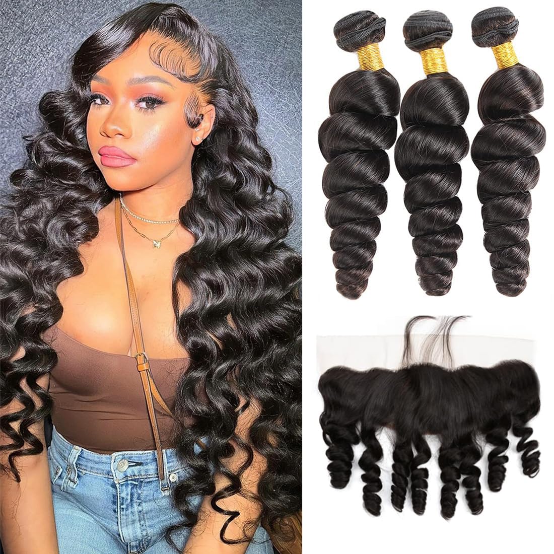 Virgin Loose Wave Hair Bundles With 13x4 Transparent/HD Lace Frontal Closure
