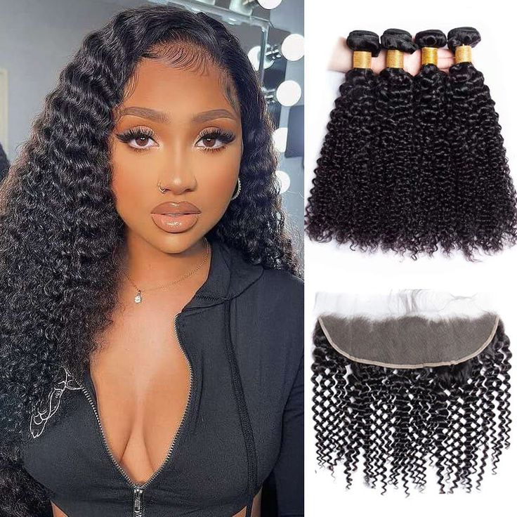 Virgin Kinky Curly Hair Bundles With 13x4 Transparent/HD Lace Frontal Closure