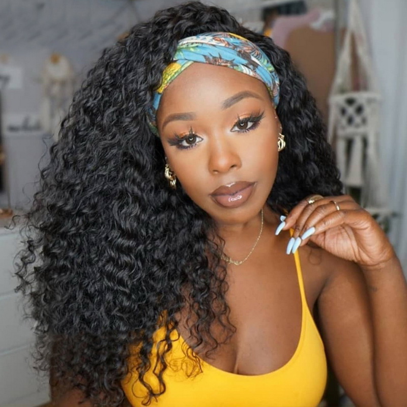 Headband Wig Human Hair Deep Wave Wig 