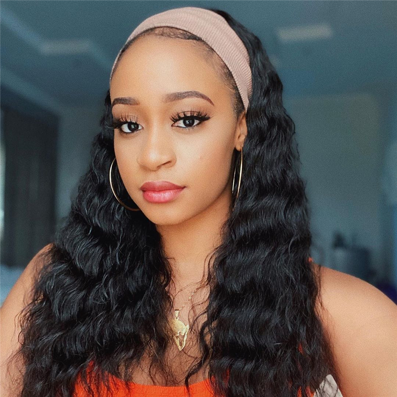 Headband Wig Human Hair Natural Wave Wig 