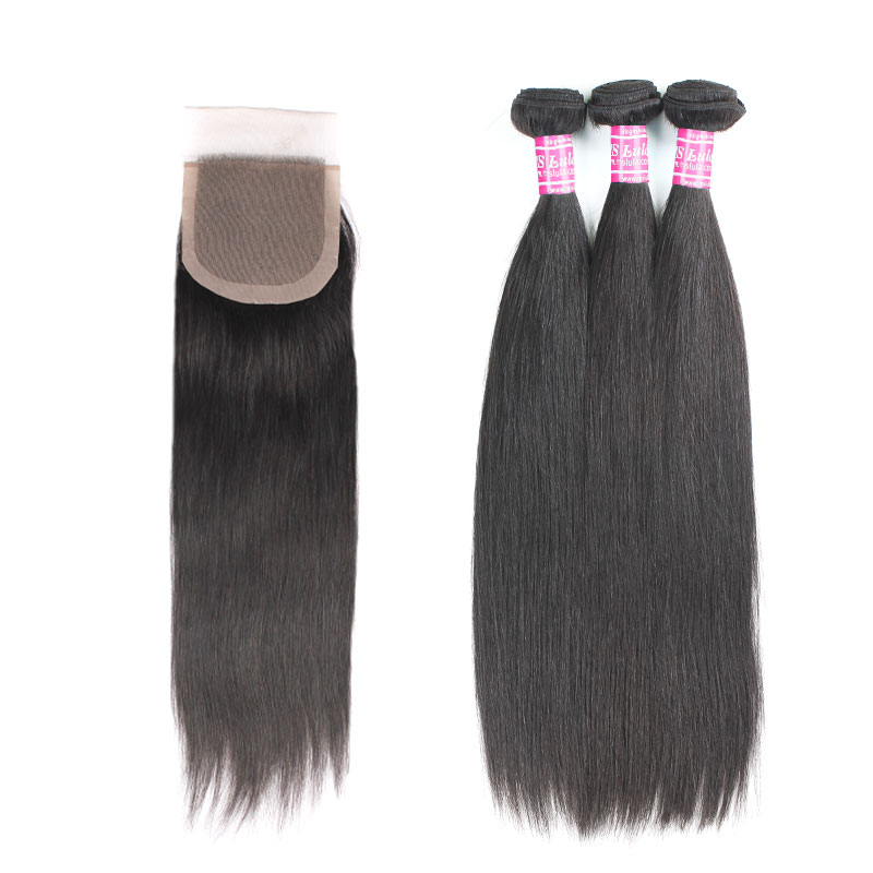 Virgin Straight Hair Bundles With 4X4 Silk Base Lace Closure