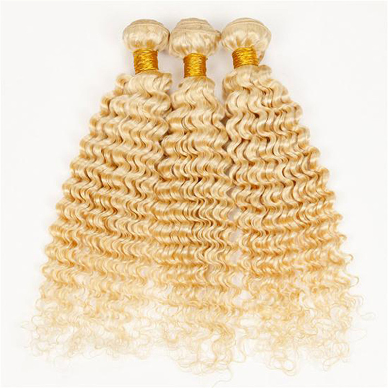 #613 Blonde Color Virgin Human Hair Deep Wave Bundles