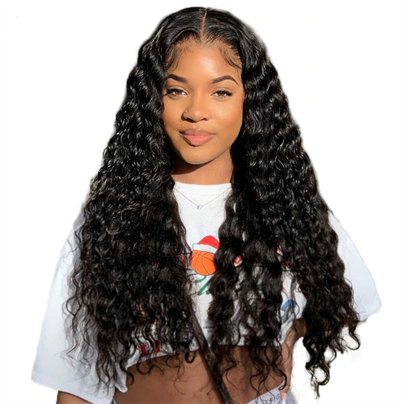 Deep Wave Lace Closure Wig Made By Bundles With Closure 180% Density