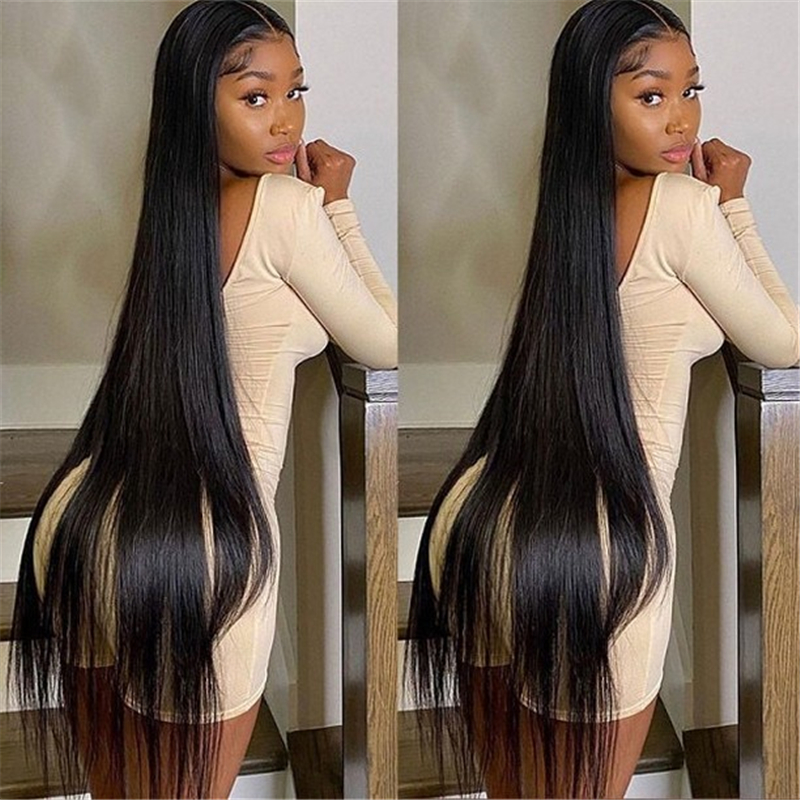 Black Straight Lace Front Wig 24-36 inches!! Yaki Straight Human Hair Lace Front Wigs With Natural  main image 3