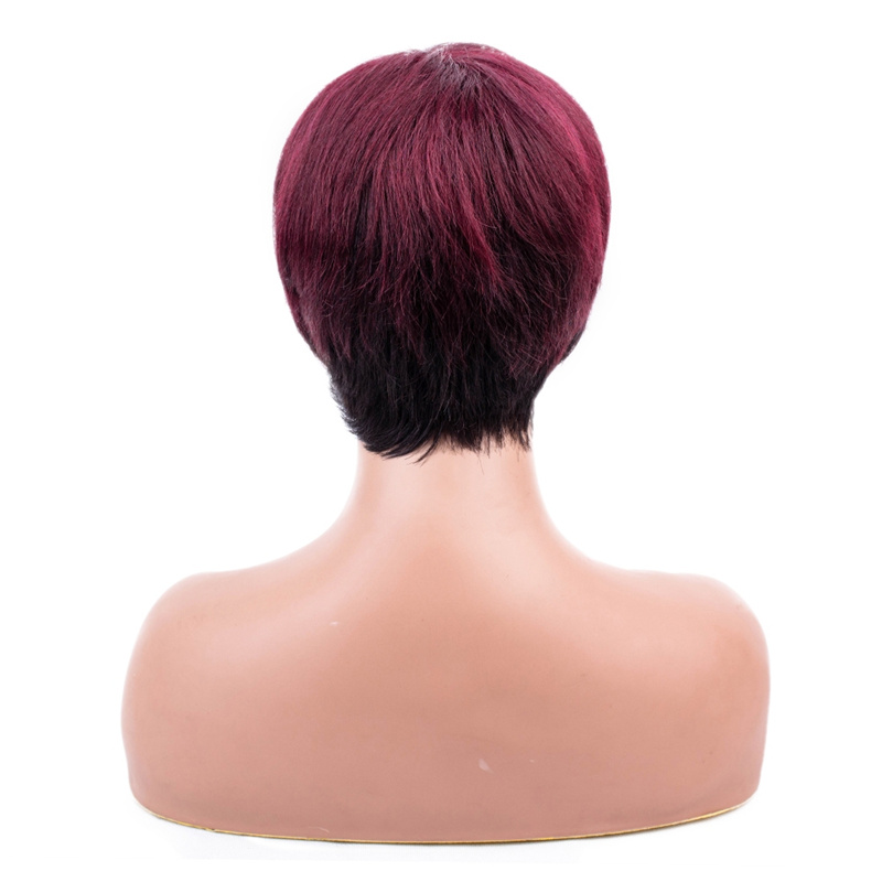 Straight Wine Red Color Machinemade Wig