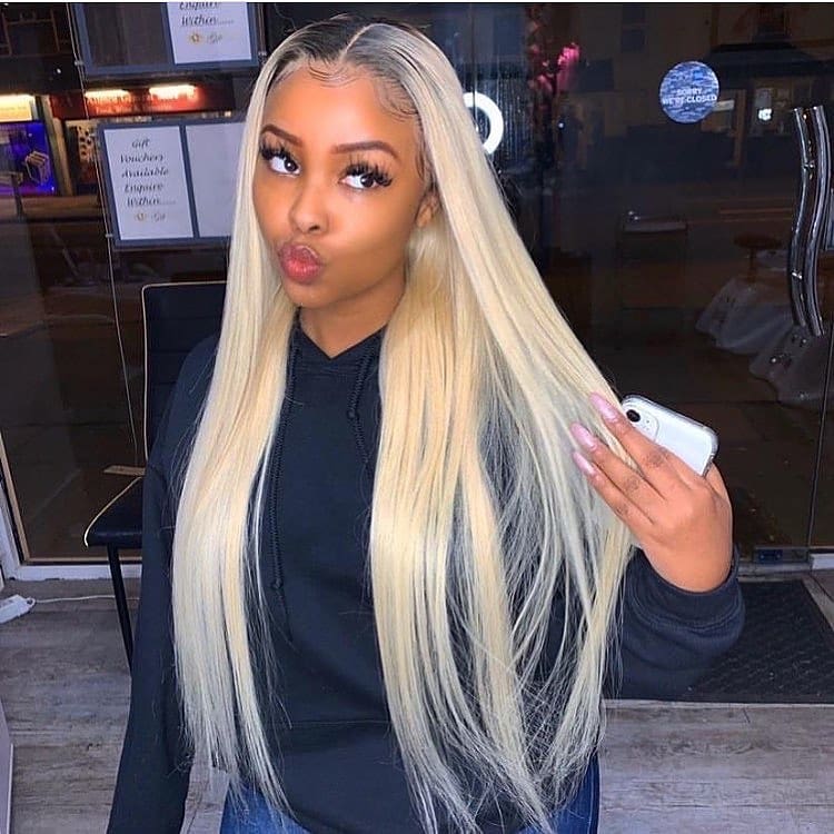 Black Root Ombre #613 Blonde Straight Human Hair 4x4 5x5 Lace Closure Wig