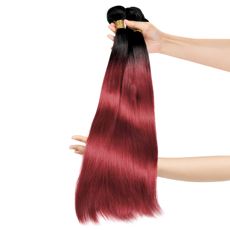 Cheap Bundle Human Virgin Hair Black Root Ombre Wine Red