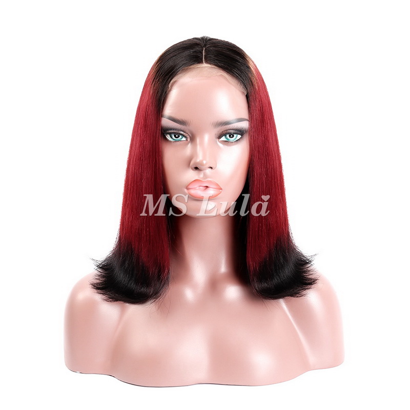 Black Root 1b/red/1b Ombre Color Straight BOB Lace Closure Wig