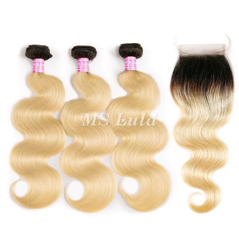 Cheap Bundle With 4x4 Lace Closure 1b 613 Color Body Wave