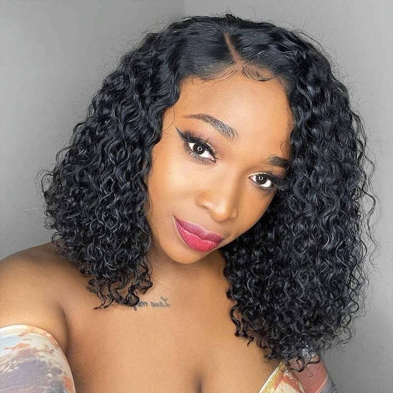 Human Hair Kinky Curly T Part Bob Wig