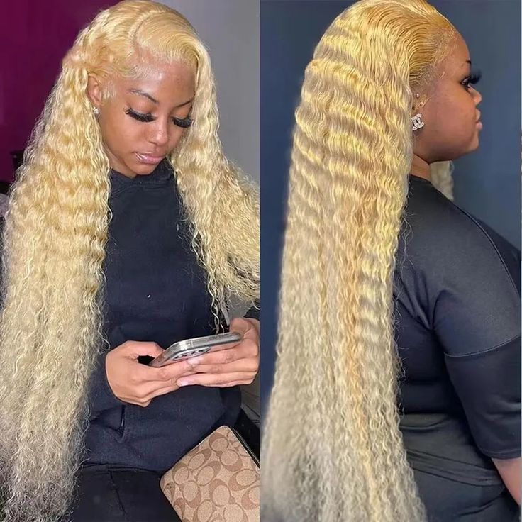 #613 Blonde Curly Human Hair 13x4 Lace Front Wig