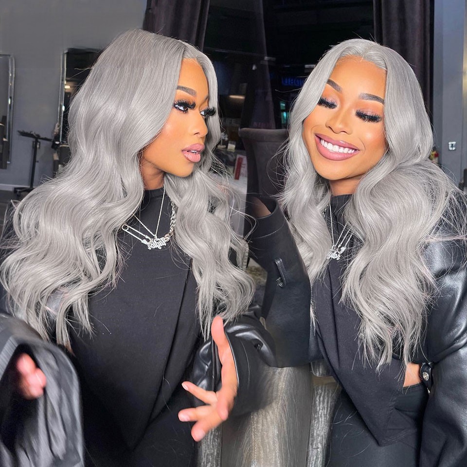 Ms Lula Silver Grey Body Wave Human Hair 13x4 Lace Front Wig
