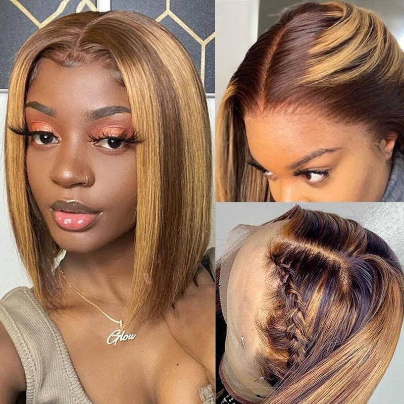 Honey Blonde Highlight #4/27 Straight 13x4 BOB Lace Front Wig