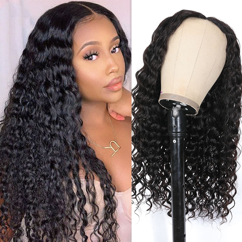 Virgin Human Hair Deep Wave V Part Wigs