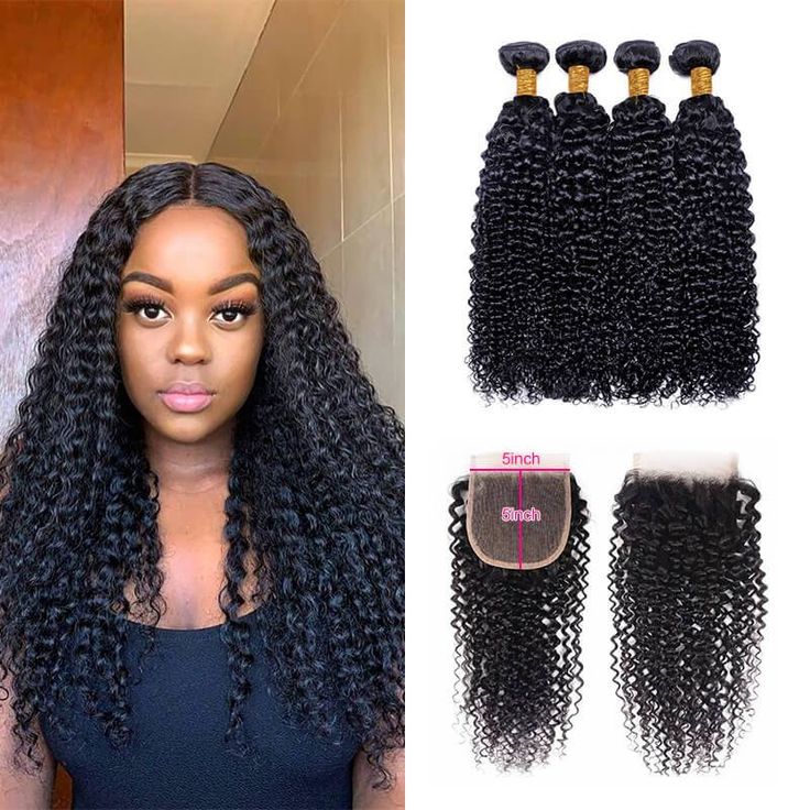 Virgin Kinky Curly Hair Bundles With 5x5 Transparent/HD Lace Closure
