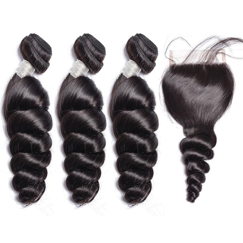 Virgin Loose Wave Hair Bundles With 5X5 Transparent/HD Lace Closure