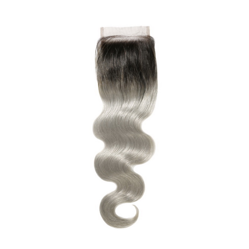 4X4 1B/Green Grey Color Virgin Hair Body Wave Lace Closure