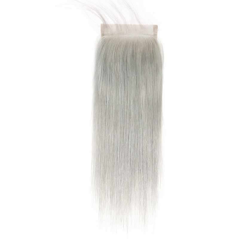4X4 Grey Silver Virgin Hair Natural Straight Lace Closure