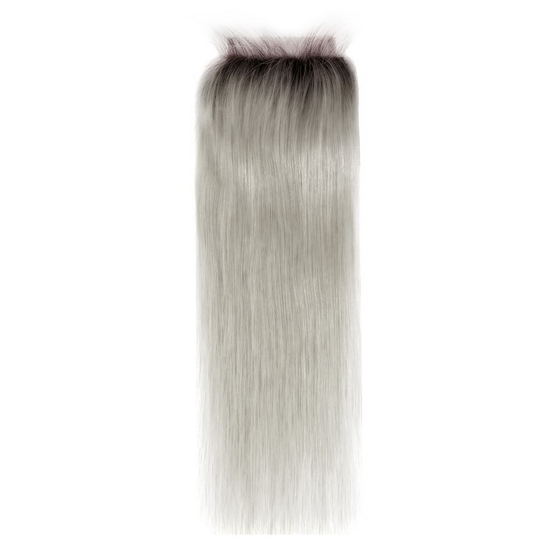 4X4 1B/Green Grey Color Virgin Hair Natural Straight Lace Closure