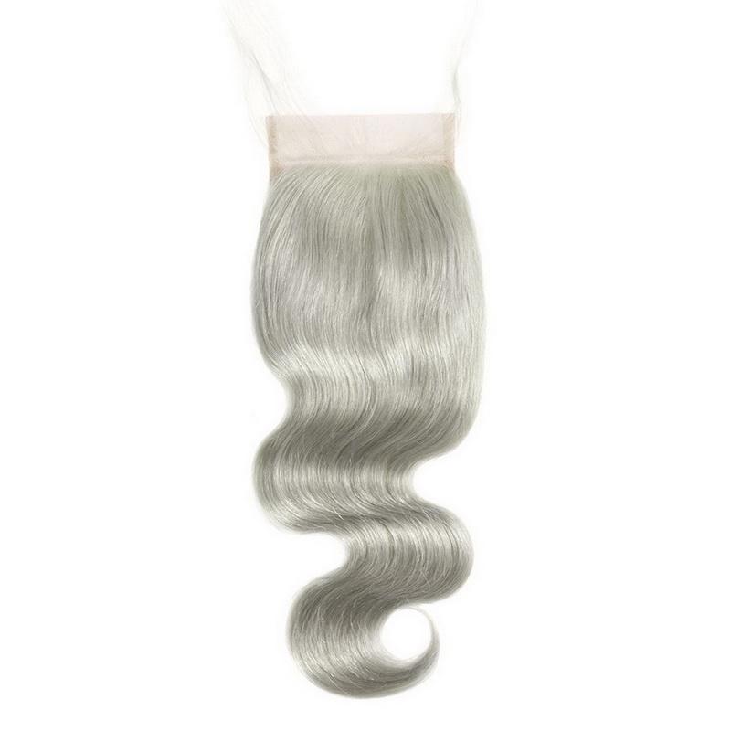 4X4 Silver Grey Virgin Hair Body Wave Lace Closure