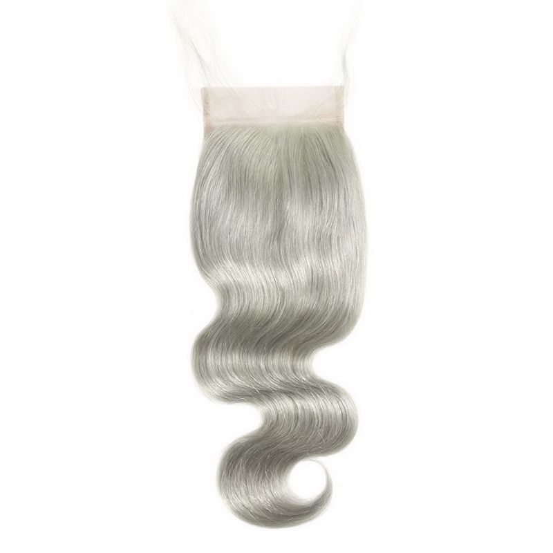 4X4 Silver Grey Virgin Hair Body Wave Lace Closure