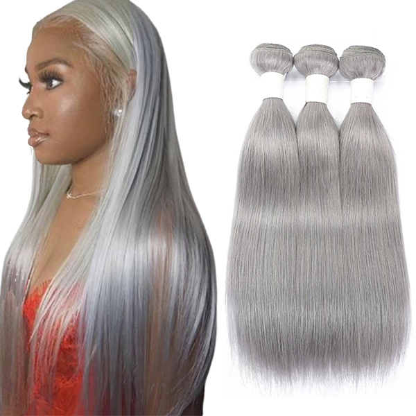 Virgin Hair Natural Straight Grey Hair Bundles