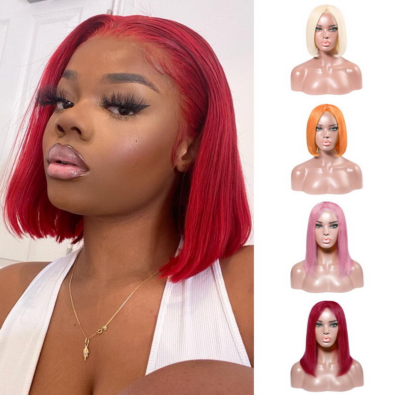 Colorful Short BOB Straight Lace Closure Wig
