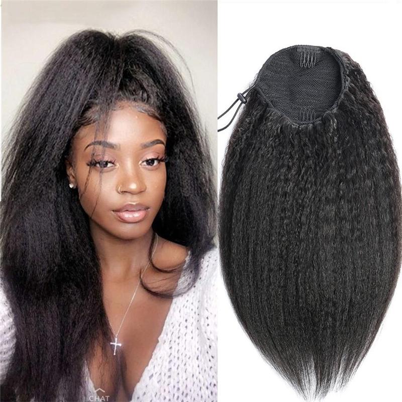 Kinky Straight Drawstring Ponytail Virgin Remy Human Hair Extensions