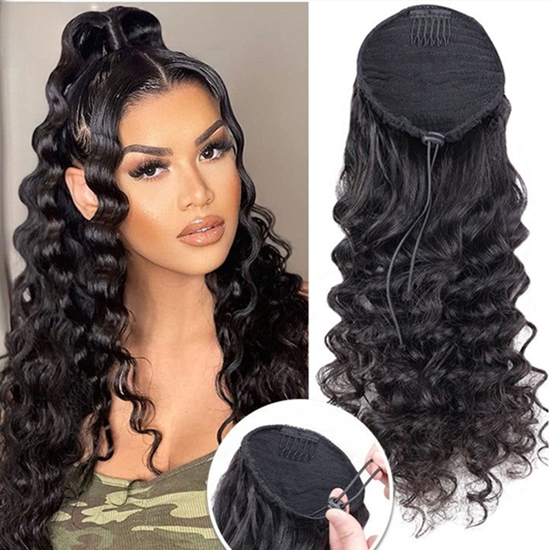 Loose Deep Drawstring Ponytail 100% Virgin Remy Human Hair Extensions