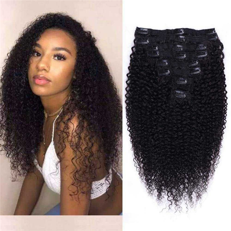 100% Virgin Remy Human Hair Clip In Hair Extensions Kinky Curly(7 Pcs/set)