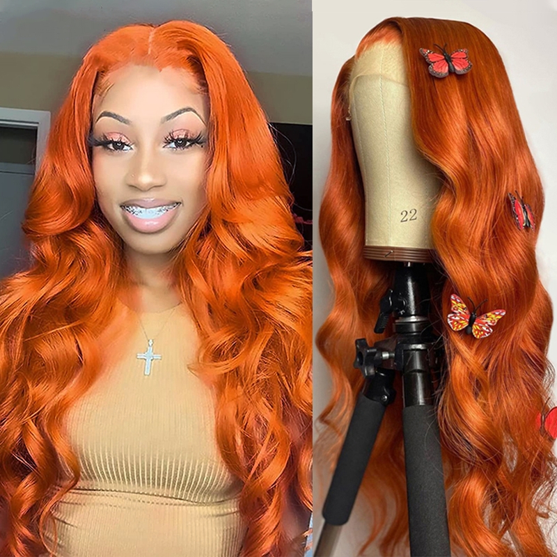 Orange Ginger Color Human Hair Lace Front Wig Straight/Body Wave/Deep Wave