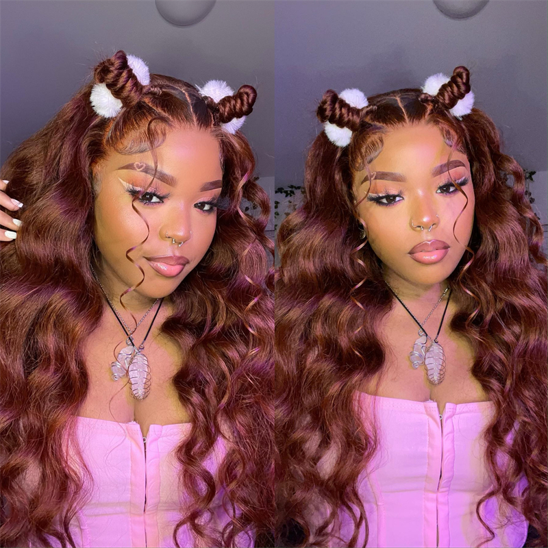 #33 Reddish Brown 13x4 Transparent Lace Front Body Wave Season Vibe Wig