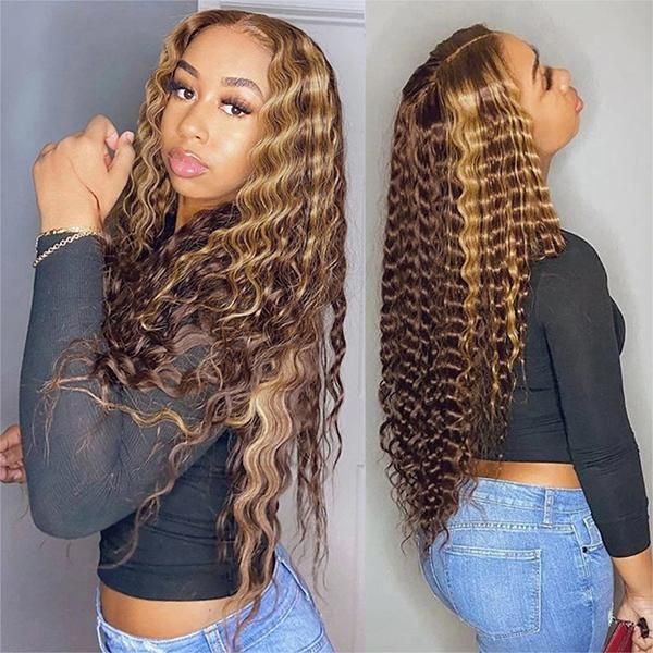 Deep Wave Honey Blonde Highlight #4/27 Lace Front Wig