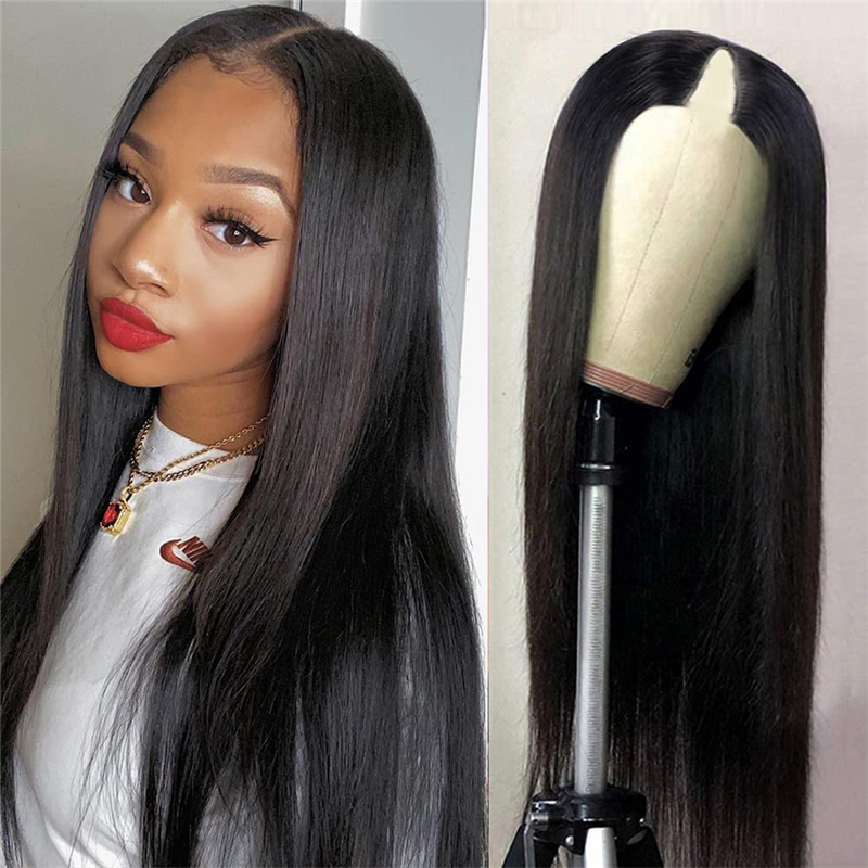 Virgin Human Hair Straight V Part Wigs